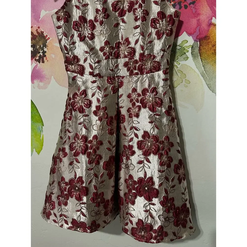 Rare Edition Kids Girls Dress Sparkling Red Floral Gold Embroidered Stones Sz 16